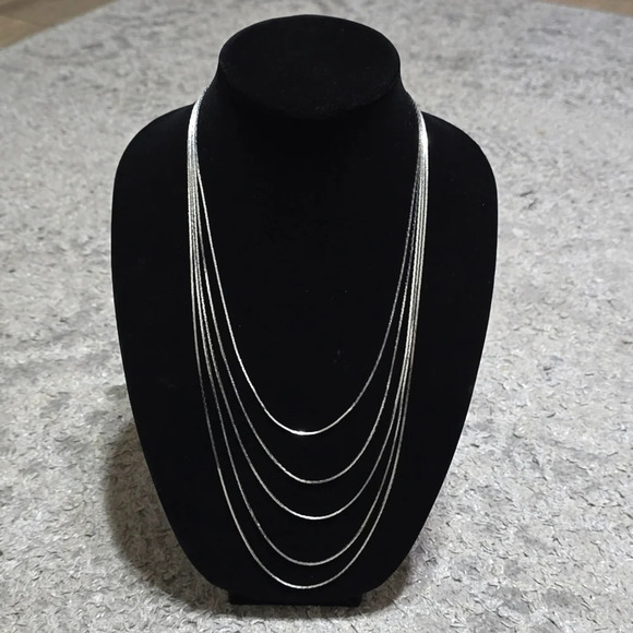 5-Layer Multi Strand Silver Tone Tiered Necklace, Like New, Formal, Single Clasp - Picture 2 of 14